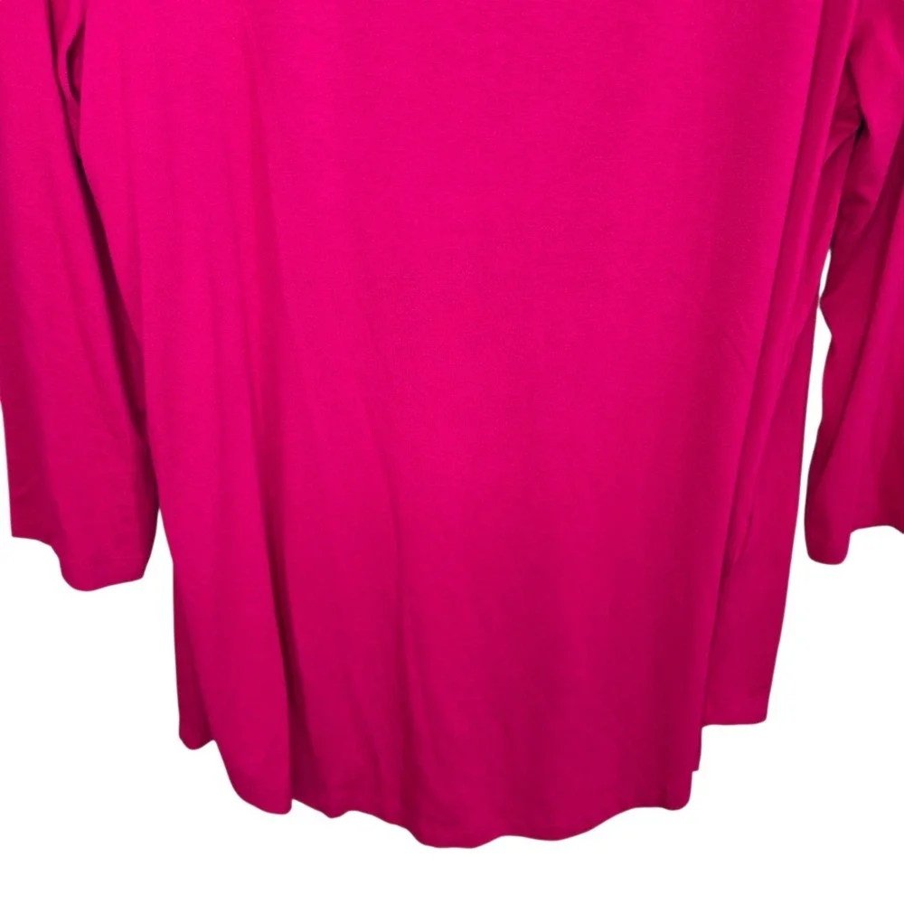 JM Collection Top Womens Medium Fuchsia Scoop Neck 3/4 Sleeve Tee Casual Stretch